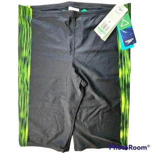 Speedo PowerFLEX Eco Black/green Men's Jammer Swimsuit. Style#7705617Choose size